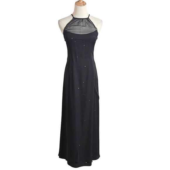 Phoebe Petites Black Halter Maxi Dress Gown With Crystal Embellishments - Picture 1 of 8